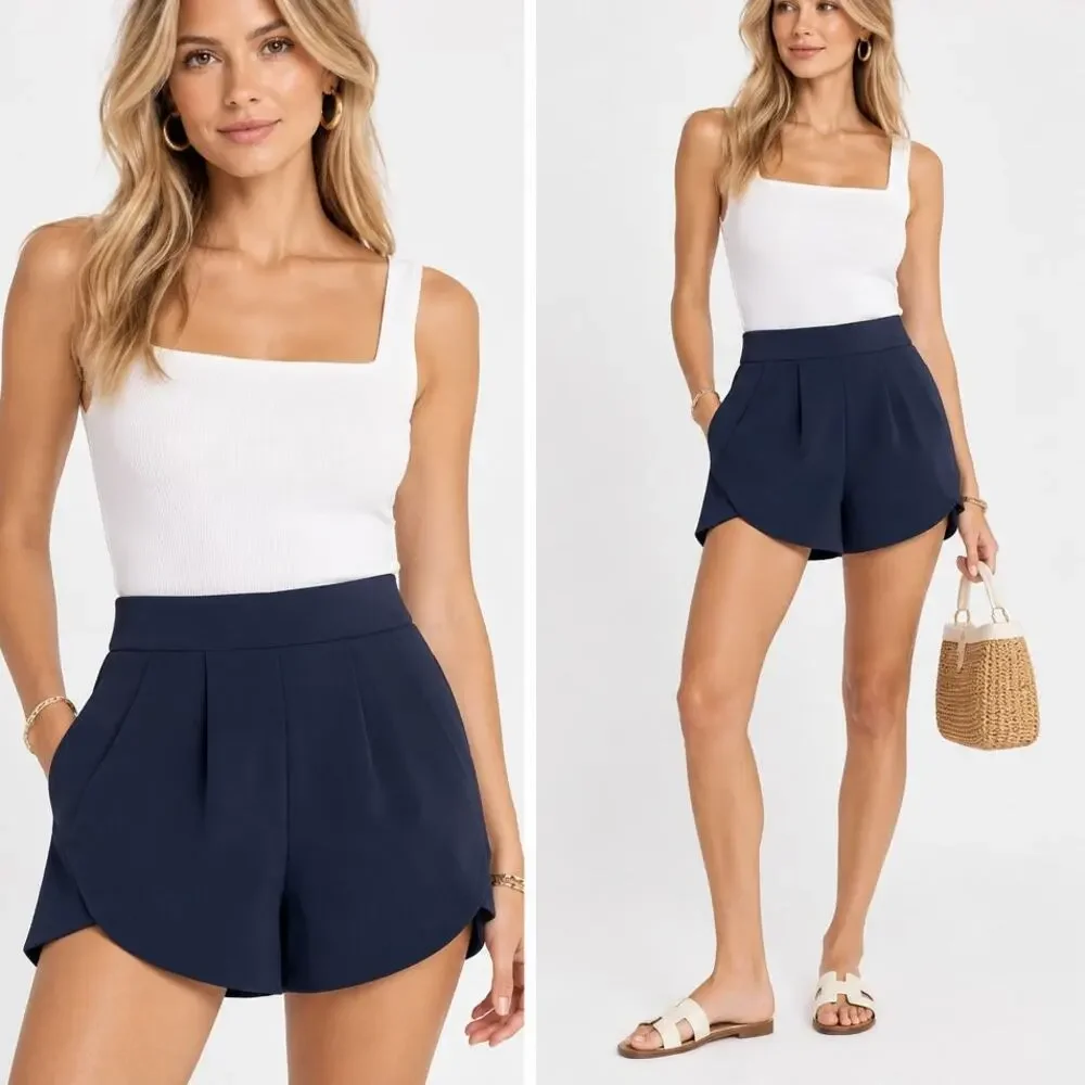 Milly Cady Petal High Waist Draped Shorts Navy Blue Size 0